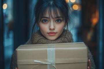 Poster - Young Woman Holding a Package