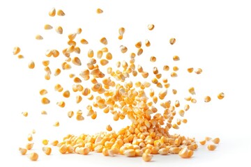 Poster - A pile of corn falls off a white surface, great for agriculture or food-related concepts