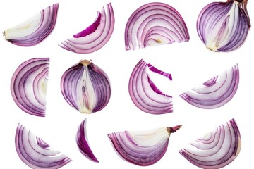 Wall Mural - Freshly cut onions arranged on a clean white surface for photography or cooking use