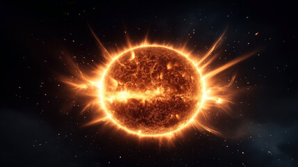 Wall Mural - a detailed image of the sun's surface with prominent solar flares and coronal mass ejections against
