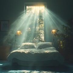 Sticker - Sunbeams Through Window Illuminating Bed