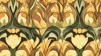 Wall Mural - Art nouveau style seamless pattern with included swatch