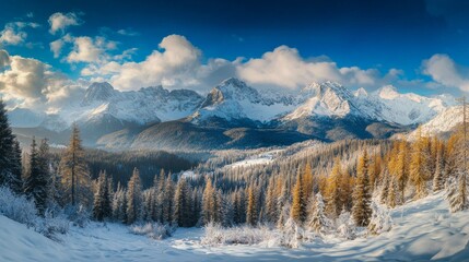 Wall Mural - winter landscape mountains snow forest