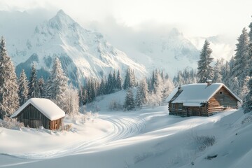 Wall Mural - winter landscape mountains snow forest