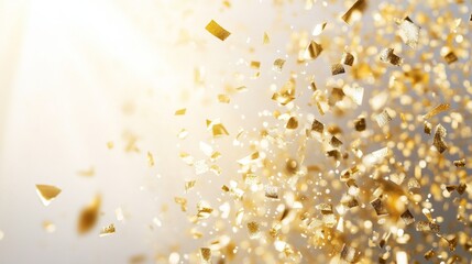 Wall Mural - Falling glitter gold confetti light background