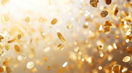 Wall Mural - falling glitter gold confetti light background