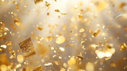 Wall Mural - falling glitter gold confetti light background