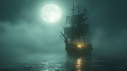 Poster - Ghost Ship Sailing Under the Full Moon