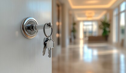 Poster - Keys on a White Door to a Brightly Lit Modern Interior