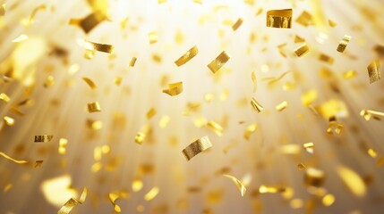 Wall Mural - Falling glitter gold confetti light background