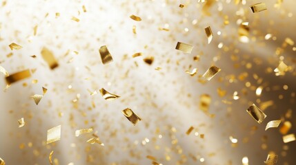 Wall Mural - Falling glitter gold confetti light background