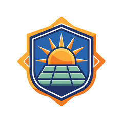 Wall Mural - Trendy Mascot of Solar energy with sun shield Vector Logo Icon Design