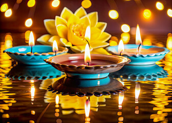 Wall Mural - burning candles in a buddhist temple