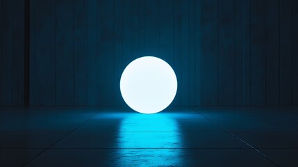 Wall Mural - A glowing blue sphere in a dimly lit room, creating an atmospheric and serene ambiance.