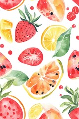 Wall Mural - Watercolor Fruit Pattern.