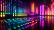 © Tonadech - A 3D music equalizer bar glowing in a dark room with vibrant neon lights