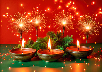 christmas candles on a red background