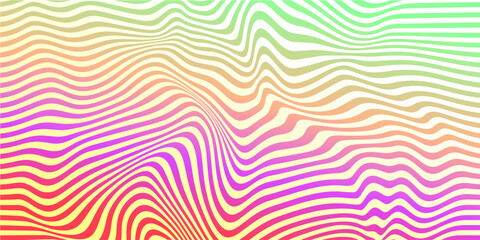 Aufkleber - Cool Y2k Wavy Vector Pattern. Trendy Groovy Abstract Curvy Striped Background. Geometric Linear Optical Illusion Art. Psychedelic Illustration.