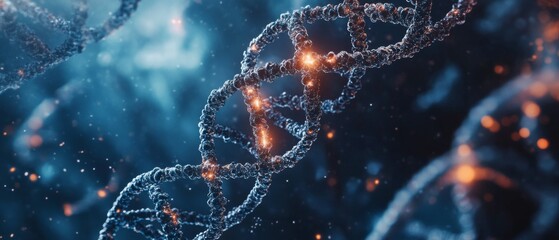 Wall Mural - close up view of a dna double helix, dna damage, concept of disorder or genetic mutation