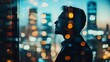 © Adi - Closeup portarit of man standing in office next to window at night double exposure with blurred bokeh light from the city