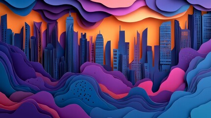 Abstract background paper cut mega city concept.