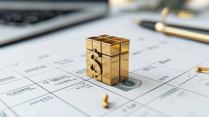 Wall Mural - Golden Dollar Cube on Spreadsheet