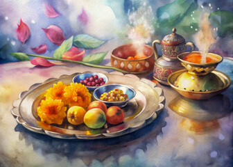 Wall Mural - easter table setting with eggs