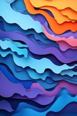 Wall Mural - Abstract background paper cut concept, drak blue purple and orange wave form.