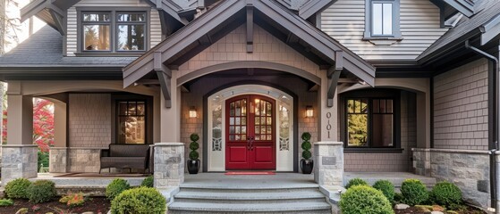 Classic american house exterior entrance porch and curb appeal