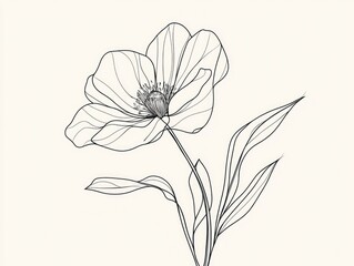 Wall Mural - Continuous line art of a flower in a minimalist style Features a black linear sketch and a 2D cartoon illustration