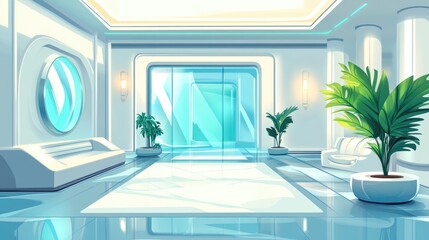 2D cartoon illustration of a white plastic glossed interior design