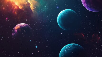 Wall Mural - cosmic background with colorful planets against the glowing stars. abstract universe cover design. s