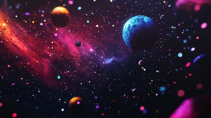 Wall Mural - cosmic background with colorful planets against the glowing stars. abstract universe cover design. s