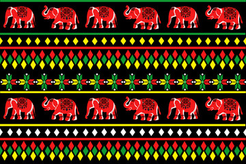 Wall Mural - Thai pattern, elephants, Geometric,seamless pattern, Navajo, traditional ethnic, fabric pattern for textiles, rugs, wallpaper, clothing, sarong, batik, wrapping, embroidery, print, background, cover, 