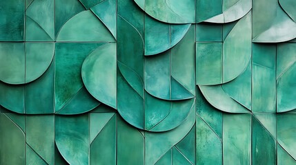 Sticker - A textured green wall design featuring abstract shapes and patterns.