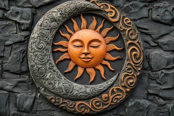 Wall Mural - a sun and moon symbol intertwined in a beautiful, intricate design