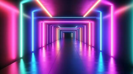 Canvas Print - A vibrant neon-lit corridor creating a futuristic atmosphere.