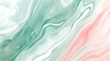 Canvas Print - Abstract fluid art with swirling green and pink hues, creating a serene and artistic background.