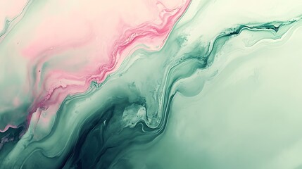 Wall Mural - Abstract fluid art featuring soft pink and green swirls, creating a calming and modern aesthetic.