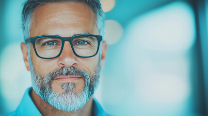 Wall Mural - Portrait of a man with a gray beard looking at the camera with a serious expression.