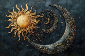 Wall Mural - a sun and moon symbol intertwined in a beautiful, intricate design