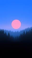 Wall Mural - Pink sunset over a forest