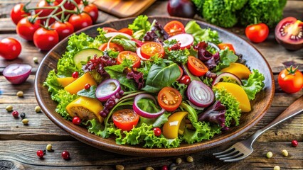 Fresh and vibrant salad with a variety of colorful vegetables and leafy greens, salad, fresh, vibrant