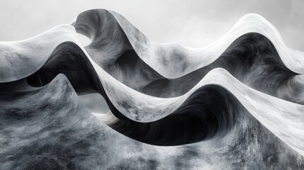 Poster - Abstract waves in grayscale, evoking movement and fluidity.