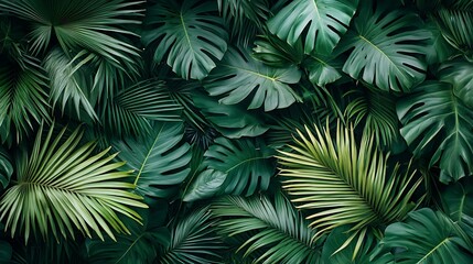 Canvas Print - A lush arrangement of tropical leaves creating a vibrant green backdrop.