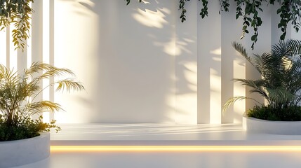 Sticker - A modern, minimalist indoor space featuring plants and soft lighting, ideal for relaxation or events.