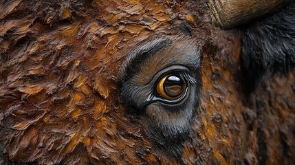 Wall Mural - wildlife closeup portrait of an american bison with strong horns and fur showcasing its natural rugged beauty in the wilderness