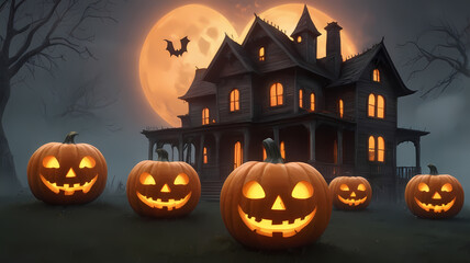 halloween background with pumpkin and bats