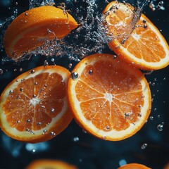 Sticker - Slices of orange splash into water, creating vibrant droplets and a refreshing scene.