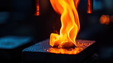 Wall Mural - A close-up of molten metal being shaped, with vivid flames and sparks visible.